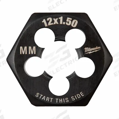 MILWAUKEE Hex Threading Die: M12x1.5 Metric, 1 in Hex Wd, Black Oxide Carbon Steel (MPN 49-57-5359) - Solid Hex Rethreading Dies