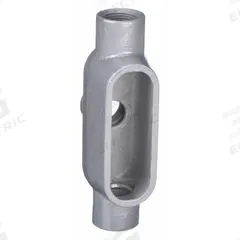Conduit Outlet Body: Iron, 1 1/2 in Trade Size, TB Body, 27 cu in Body Capacity, Threaded Hub (MPN TB57). Key specifications — Finish: Powder Coated; For Use With: RMC; Brand: HUBBELL KILLARK; Hub Style: Threaded; Mfr. Series: Duraloy 7.