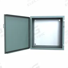 HAMMOND Electrical Enclosure: Steel, 24 in x 24 in x 12 in, NEMA 12/13, w/Panel, Solid Cover, Hinged (MPN 1418J12). Key specifications — Brand: HAMMOND; Closure Method: Clamps; Knockouts: Not Included.