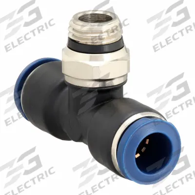 AIGNEP USA Push-Fit Tee Fitting: 5/32 in OD x 5/32 in OD x 1/8 in Pipe Size, Nylon - Nylon & Nickel-Plated Brass Tube Fittings