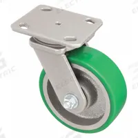 HAMILTON Plate Caster: Swivel, No Brake, Polyurethane, 6 in Wheel Dia, 2 in Wheel Wd, Slot, Ball (MPN S-WH-6DB). Key specifications — Wheel Bearing Type: Ball; Wheel/Tread Color: Green; Brand: HAMILTON; Caster Type: Swivel.