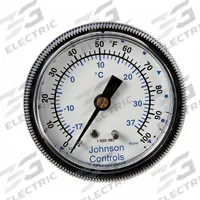 Pneumatic Temperature Indicator: 2 1/2 in Overall Dia, 0°F to 100°F, 3 psi to 15 psi (MPN T-5502-1002). Key specifications — Brand: JOHNSON CONTROLS; Indicator Accuracy: ±3-2-3% of Full Range.