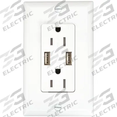 APPROVED VENDOR Receptacle: Duplex, 5-15R, 2 USB Ports, USB Type A, White, 125V AC - Weather-Resistant Receptacles with USB Chargers