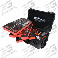 WIHA Premium rolling tool box kit: 194 Total Pcs, Metric/SAE, Rolling Modular Tool Box (MPN 92100). Key specifications — attr538253: WIHA; attr548973: Lineman's Pliers with Crimpers; attr548974: (7) Slotted and Phillips Screwdriver; attr548975: (41) Sockets; attr548983: (12) Combination Wrenches.