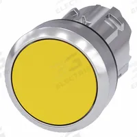 SIEMENS Flush Push Button: 22 mm Mounting Size, Metallic, Maintained (MPN 3SU1050-0AA30-0AA0). Key specifications — Brand: SIEMENS; Action: Maintained; Series: 3SU; Push Button Material Type: Metallic.