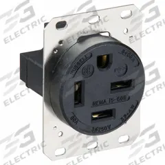HUBBELL Receptacle: Single, 15-60, Black, 250V AC, 60 A, 3 Pole / 4 Wire (MPN HBL8460A)