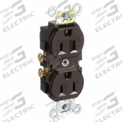 LEVITON Receptacle: Duplex, 5-15, Brown, 125V AC, 15 A, 2 Pole / 3 Wire (MPN CR15)