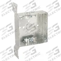 RACO Electrical Box: Steel, Steel - 4" x 4" Square Box Material & Nominal Size, Square, 2 Gangs, FS (MPN 223). Key specifications — Brand: RACO; Bracket Style: Stud Side, Raised w/Spurs; Clamp Style: NMSC.