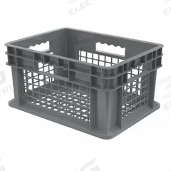 AKRO-MILS Straight Wall Tote: 6.7 gal, 15 3/4 in x 11 3/4 in x 8 1/4 in, Stacking Capable, Gray (MPN 37208GREY). Key specifications — Material: Plastic; Stackable: Stacking Capable; Brand: AKRO-MILS.