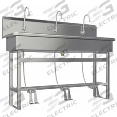 SANI-LAV Wash Station: 45 in Overall Ht, 57 in Bowl Lg, 8 in Bowl Dp, 2 gpm Flow Rate, 16 ga (MPN 56FSL). Key specifications — Includes Side Splash: Side Splash Not Included; Brand: SANI-LAV.
