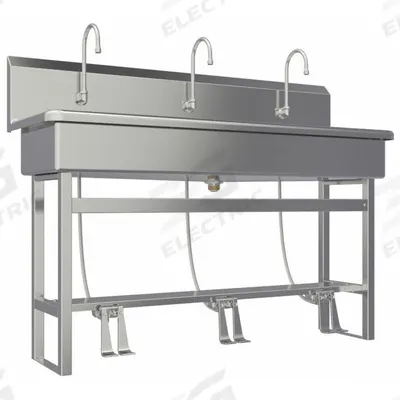 SANI-LAV Wash Station: 45 in Overall Ht, 57 in Bowl Lg, 8 in Bowl Dp, 2 gpm Flow Rate - Three-Station Freestanding Wash Stations with Faucets
