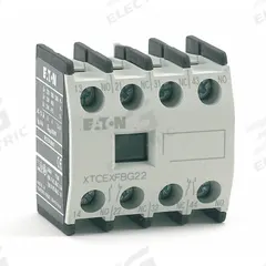 EATON Auxiliary Contact: 4NO, 16 A Max Current (AC), Front Mount, Front-Mounted (MPN XTCEXFAC40). Key specifications — Brand: EATON; Compatible with Series: XTRE Control Relays.