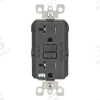 LEVITON GFI Receptacle: Decorator Duplex, 5-20, Black, GFCI, 125V AC, 20 A, 2 Pole / 3 Wire (MPN GFWT2-E)