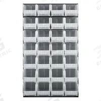 QUANTUM STORAGE SYSTEMS Louvered Panel: 61 in x 36 in x 1 in, 1 Sides, 28 Bins, Gray (MPN QLP-3661-240-28CL). Key specifications — Bin Style: Hang and Stack; Color: Gray; Bin Color: Clear; Finish: Powder Coated; Brand: QUANTUM STORAGE SYSTEMS.