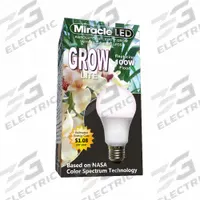 LED Grow Bulb: LED, A19, 120V, Blue/Full/Broad/Red, 100 W Incandescent Watt Equivalency (MPN 601832). Key specifications — Plant Growth Application: Vegetative Growth; Brand: MIRACLE LED; Bulb Shape: A19; Spectrum: Full/Broad.