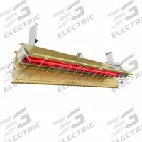 FOSTORIA Infrared Overhead Electric Heater: 3150 W Watt Output, 480V AC, 1 Phase, Hardwired, Gold (MPN P31-FSS-1). Key specifications — Wattage Output: 3150 W; Voltage: 480V AC; Brand: FOSTORIA; Electrical Connection: Hardwired; Element Type: Flat Panel Emitter; Housing Color: Gold; Housing Material: Aluminum; Overall Dimensions - L x W x D: 46 in x 9 in x 8-1/2 in.