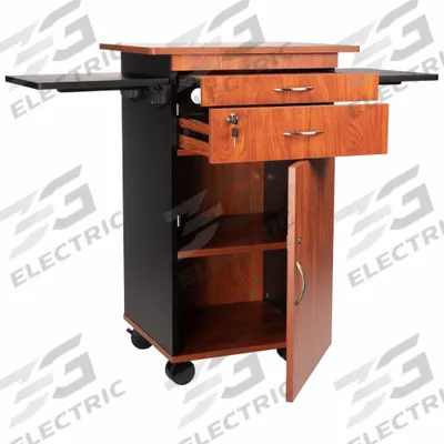OKLAHOMA SOUND Media Cart with Cabinet: Black/Cherry, 38 in Overall Ht, 25 in Overall Wd - Media Carts