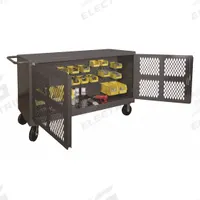 DURHAM MFG Security Cart: 2,000 lb, 48 in L x 24 in W Self, 48 in L x 24 in W x 36 in H Overall Dim (MPN PJ-2448-LP-95). Key specifications — Caster Brake Type: No Brake Included; Brand: DURHAM MFG; Caster/Wheel Configuration: (2) Swivel with Brake; Shelves Included: None.