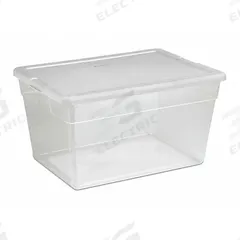 STERILITE Storage Tote: 14.5 gal, 23 in x 16 1/4 in x 12 3/8 in, Clear Body, White Lid, 10 to 20 gal (MPN 42488008). Key specifications — Material: Plastic; Body Color: Clear; Lid Color: White; Brand: STERILITE.