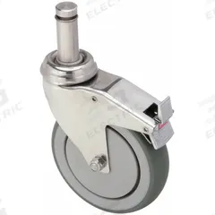 APPROVED VENDOR Stem Caster: Swivel, Total Lock, 5 in Wheel Dia., 1 1/4 in Wheel Wd, Rubber, Plastic (MPN P14SX-RP050K-SG7-TB-AM). Key specifications — attr1111099: APPROVED VENDOR; attr1111095: Gray; attr1113760: Silver; attr1176855: Swivel with Total Lock.