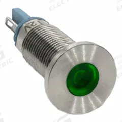 DIALIGHT Panel Indicator Light: 8 mm Panel Mounting Hole Dia, LED, Green, Protruding Head, 620 (MPN 6201204304F). Key specifications — Brand: DIALIGHT; Electrical Connection: Solder Terminal.