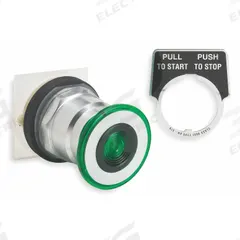 SCHNEIDER Mushroom Head Push Button: Green, 30 mm Mounting Size, Metallic, Momentary (MPN 9001KR8G). Key specifications — Brand: SCHNEIDER; Action: Momentary; Series: 9001K; Push Button Material Type: Metallic.