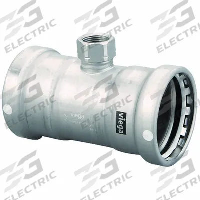 VIEGA MEGAPRESS Crimp Tee Fitting: 2 1/2 in Pipe x 2 1/2 in Pipe x 3/4 in Pipe Size - Potable Water Stainless Steel Press Fittings
