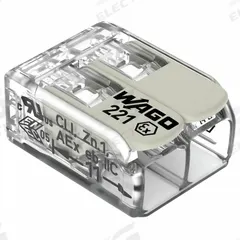 WAGO Lever Wire Connector: 2 Port, 24 AWG – 12 AWG Solid Wire Size Range, 20 A, 440 V, 221 Ex Series (MPN 221-482). Key specifications — Brand: WAGO; Product Type: Lever; Series: 221 Ex.