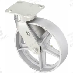 APPROVED VENDOR Plate Caster: Corrosion-Resistant, Swivel, Iron, 8 in Wheel Dia, 2 in Wheel Wd (MPN P25S-C080R-14). Key specifications — Wheel/Tread Color: Silver; Brand: APPROVED VENDOR; Roll Up: Swivel.