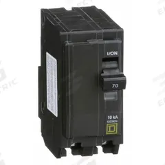 SQUARE D Miniature Circuit Breaker: 70 A, 120/240V AC, Single Phase, 10kA at 120/240V AC, 2 Poles (MPN QO270). Key specifications — Phase: Single; Amps: 70 A; AC Voltage Rating: 120/240V AC; Max. AIR Rating: 10kA at 120/240V AC; For Use With: QO Load Centers and NQ Panelboards; Brand: SQUARE D.