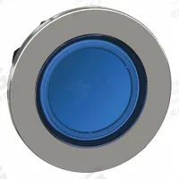 SCHNEIDER Flush Push Button: Blue, 30 mm Mounting Size, Metallic, Maintained (MPN ZB4FH063). Key specifications — Brand: SCHNEIDER; Action: Maintained; Series: XB4; Push Button Material Type: Metallic.