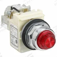 SCHNEIDER ELECTRIC Pilot Light: 30 mm Panel Mounting Size, Red, Incandescent, 9001K Series (MPN 9001KT1R31). Key specifications — Series: 9001K; Brand: SCHNEIDER; Includes Push-To-Test: Push-To-Test Included.