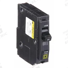 SQUARE D Miniature Circuit Breaker: 20 A, 120/240V AC, Single Phase, 10kA at 120/240V AC, 1 Poles (MPN QO120HID). Key specifications — Phase: Single; Amps: 20 A; AC Voltage Rating: 120/240V AC; Max. AIR Rating: 10kA at 120/240V AC; For Use With: QO Load Centers and NQ Panelboards; Brand: SQUARE D.