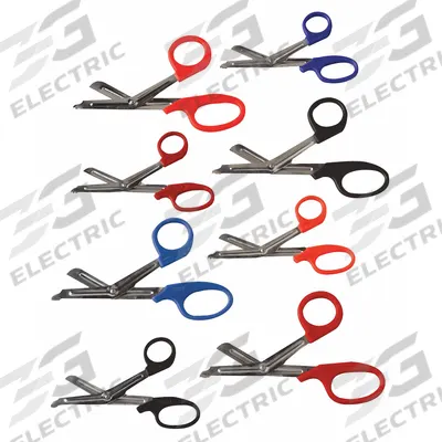 EMI Shear: EMS Shear, Stainless Steel, Angled/Rounded, Plastic, 5 1/2 in Overall Lg - Trauma Shears