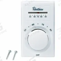 ROBERTSHAW Line Volt Mechanical Tstat: Heat Only, On-Off, 50° to 90°F, Exposed Dial, 120 to 277V AC (MPN 801). Key specifications — Application: Heat Only; Key Features: Universal Replacement Can Retrofit Most Existing Electric Heat Thermostats; System Settings: On-Off; Switch Type/Action: SPST, Open on Rise; Temperature Control Range: 50° to 90°F; Stages: 1H; Voltage: 120 to 277V AC; Brand: ROBERTSHAW.