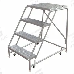 BALLYMORE Rolling Ladder: 3.3 ft Platform Ht, Assembled, Aluminum, Wt-Actuated, Perforated (MPN WLAR004246-D4). Key specifications — Includes Handrails: Handrails Not Included; Material: Aluminum; Brand: BALLYMORE; Color: Gray.