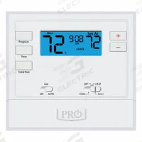 PRO1 IAQ Low Voltage Thermostat: Heat and Cool, Manual, B/C/G/O/R/W2/W/E/Terminal Designations (MPN T625-2). Key specifications — Application: Heat and Cool; Stages: 1H/1C Conventional, 2H/1C Heat Pump; Programming Capability: 5-1-1; Shape: Rectangle; Terminal Designations: O; Temperature Control Range: 44° to 90°F; Changeover Type: Manual; Brand: PRO1 IAQ.