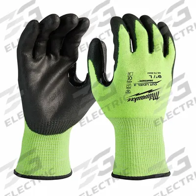 MILWAUKEE Work Gloves: L ( 9 ), Smooth, Polyurethane, Palm, Dipped, ANSI Abrasion Level 3 - Knit Gloves with Polyurethane Coating
