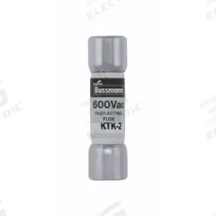 BUSSMANN Fuse: KTK Series, Midget, Fast-Acting, 2 A, 600 V AC, 13/32 in x 1 1/2 in, Non-Indicating (MPN KTK-2). Key specifications — attr1287209: KTK; attr211192: BUSSMANN.