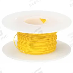 OK INDUSTRIES Spooled Wrapping Wire: 100 ft Overall Lg, 28 AWG Conductor Size, Yellow (MPN R28Y-0100). Key specifications — Manufacturer Part Number: R28Y-0100; Brand: OK INDUSTRIES; Conductor Insulation Material: PVDF; Standards: UL 1422; Series: Kynar®; Wire Type (Not for Merchandising): Standard Wire Jacket.