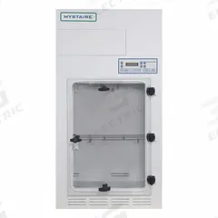 MYSTAIRE Fuming Chamber: 30 in Overall Wd, 27 in Overall Dp, 54 in Overall Ht, Polypropylene (MPN MY-CA30). Key specifications — Base/Stand Included: Yes; Housing Finish: Powder Coated; Base/Stand Material: Polypropylene; Brand: MYSTAIRE; Housing Material: Polypropylene; Product Type: Bench-Top or Free-Standing Fingerprint Fuming; Work Surface Included: Yes.