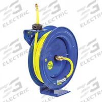 Spring Return Hose Reel: 100 ft (3/8 in I.D.), 3/8 in MNPT, 300 psi Max Op Pressure, Brass, Blue (MPN EZ-SH-3100-HV). Key specifications — Reel Color: Blue; Hose Capacity: 100 ft (3/8 in I.D.); Overall Dimensions: 24 in L x 8-1/4 in W x 21-1/4 in H; Swivel Material: Brass; Hose End Configuration: 3/8 in MNPT; Brand: COXREELS.