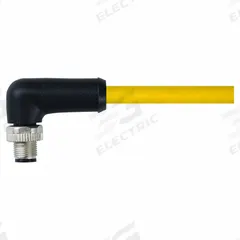 Cordset: M12 Male Right Angle X Bare Wire, 4 Pins, Yellow, TPE, 10 m Cable Lg, 12 A Max Current (A) (MPN 7700-P4111-U0C1000). Key specifications — Cable Jacket Color: Yellow; End 1 Gender: Male; End 1 Mounting Orientation: Right Angle; End 2 Connection Type: Bare Wire; IP Rating: IP67; Brand: MURRELEKTRONIK; Wire Size: 16 AWG; Cable Jacket Material: TPE.