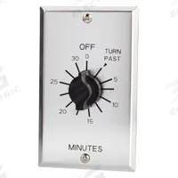 TORK Spring-Wound Timer: 30 min Max, 5 min Min, SPDT, 125V AC, Wall Plate Included, Silver (MPN C530M). Key specifications — Brand: TORK; Includes Hold: No Hold Included.