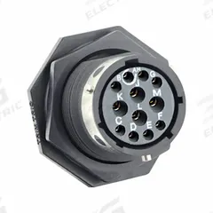 SOURIAU Electrical Connector: Trim Trio UTGX 14, Jam Nut Receptacle, 12 Contacts, 10 A, 250V (MPN UTGX714E12S). Key specifications — attr1043586: 18 AWG to 14 AWG; attr1043574: Contacts Included; attr1043578: Solder; attr1020114: SOURIAU; attr1043080: 1/3 Bayonet; attr1043085: IP69K; attr1043079: Trim Trio UTGX; attr1043575: Female.