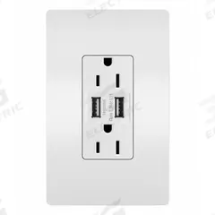 USB Receptacle: Duplex, 5-15R, 2 USB Ports, USB Type A, White, 125V AC, 15 A (MPN TM826USBW). Key specifications — Brand: LEGRAND.