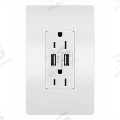 LEGRAND Receptacle: Duplex, 5-15R, 2 USB Ports, USB Type A, White, 125V AC - Weather-Resistant Receptacles with USB Chargers