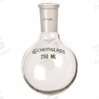 CHEMGLASS Boiling Flask: 1 L, Colorless, Round, A, 24/40 Compatible with Stopper Size (MPN CG-1506-23). Key specifications — Shape: Round; Body Color: Colorless; Brand: CHEMGLASS; Compatible with Stopper Size: 24/40; USP Specification: Type I.