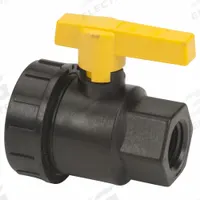 BANJO Manual Two-Way Ball Valve: 1/2 in, Polypropylene, Straight, FNPT x FNPT, Three-Piece, Lever (MPN UV050FP). Key specifications — Brand: BANJO; Handle: Lever.