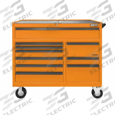 KENNEDY Roller Cabinet: Orange / Orange Drawer, 48 1/2 in W x 20 in D x 43 1/4 in H - Electric-Enabled Heavy-Duty Rolling Tool Cabinets